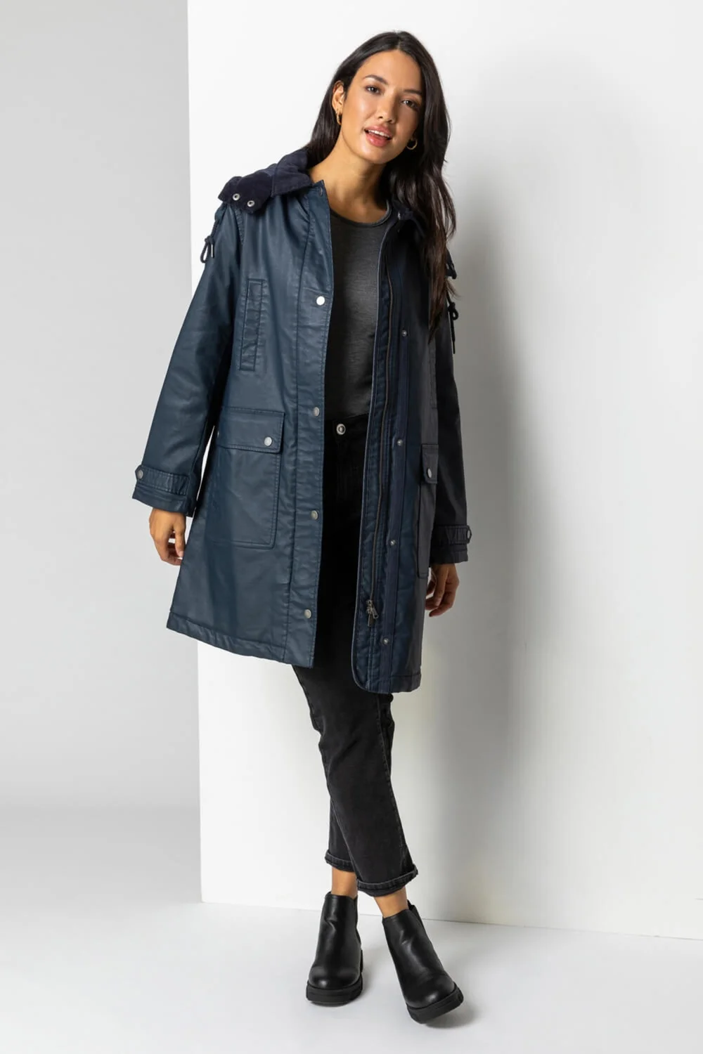 Roman Navy Waxed Longline Hooded Coat - 20 Image 4