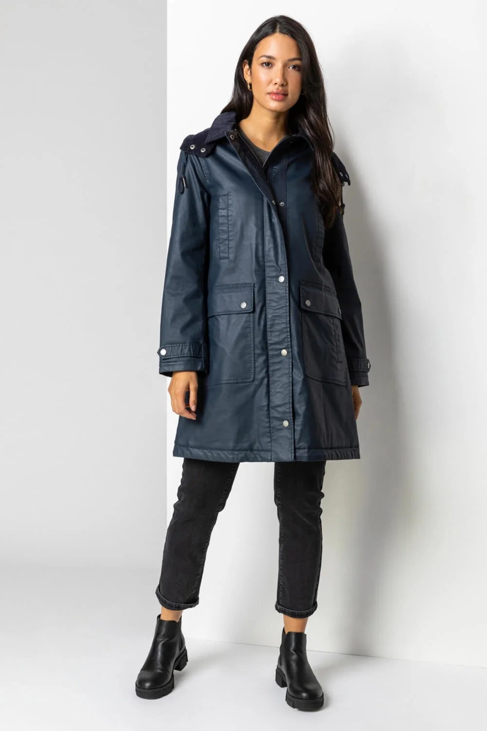 Roman Navy Waxed Longline Hooded Coat - 20 Image 2