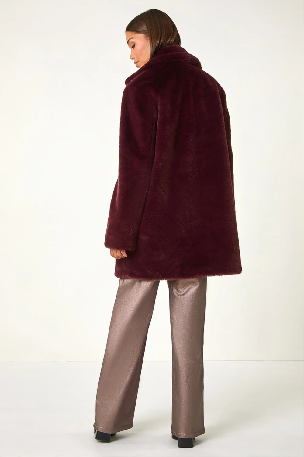 Roman Bordeaux Faux Fur Longline Coat - 14 Image 4