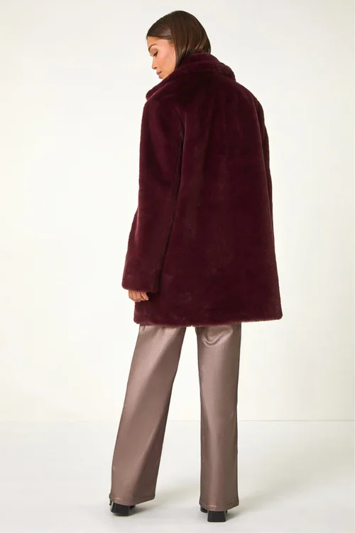 Roman Bordeaux Faux Fur Longline Coat - 14 Image 4