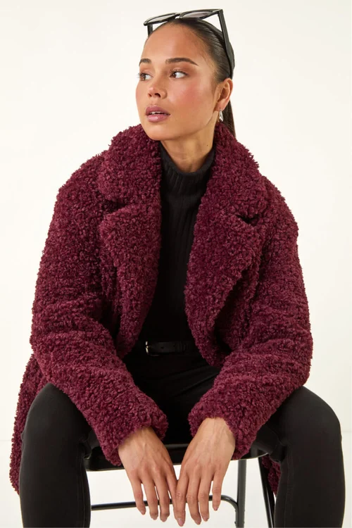 Roman Wine Petite Teddy Longline Coat - 10 Image 2