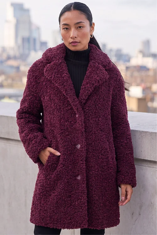 Roman Wine Petite Teddy Longline Coat - 18 Image 2
