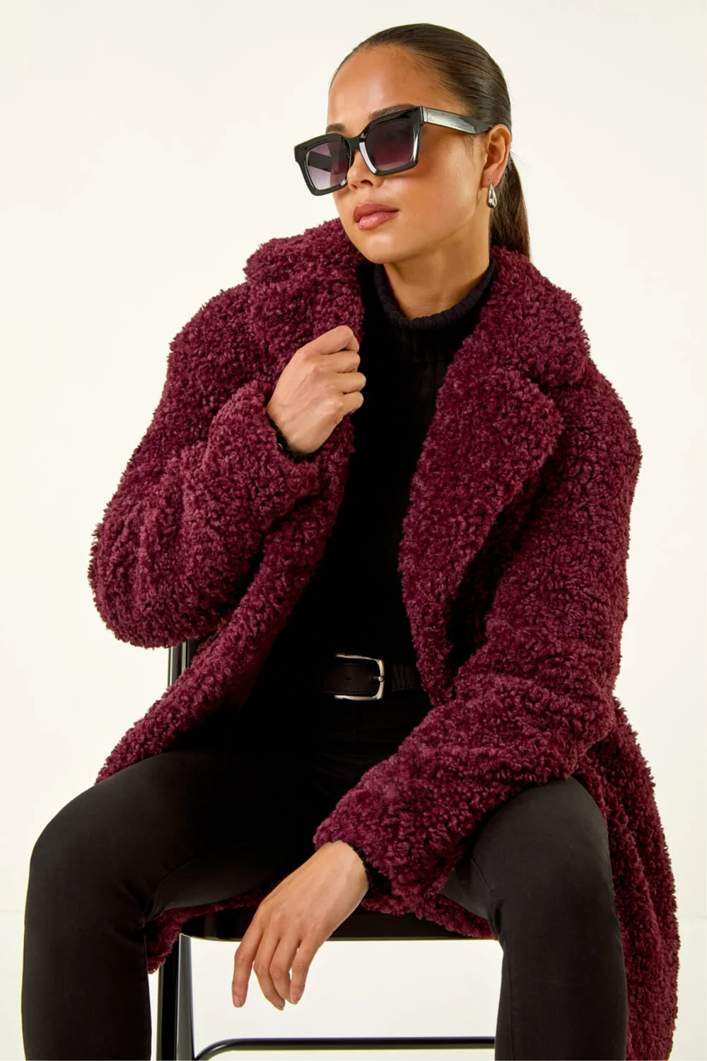 Roman Wine Petite Teddy Longline Coat - 10 Image 1