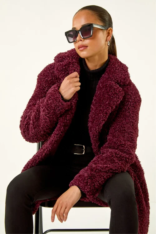 Roman Wine Petite Teddy Longline Coat - 10 Image 1
