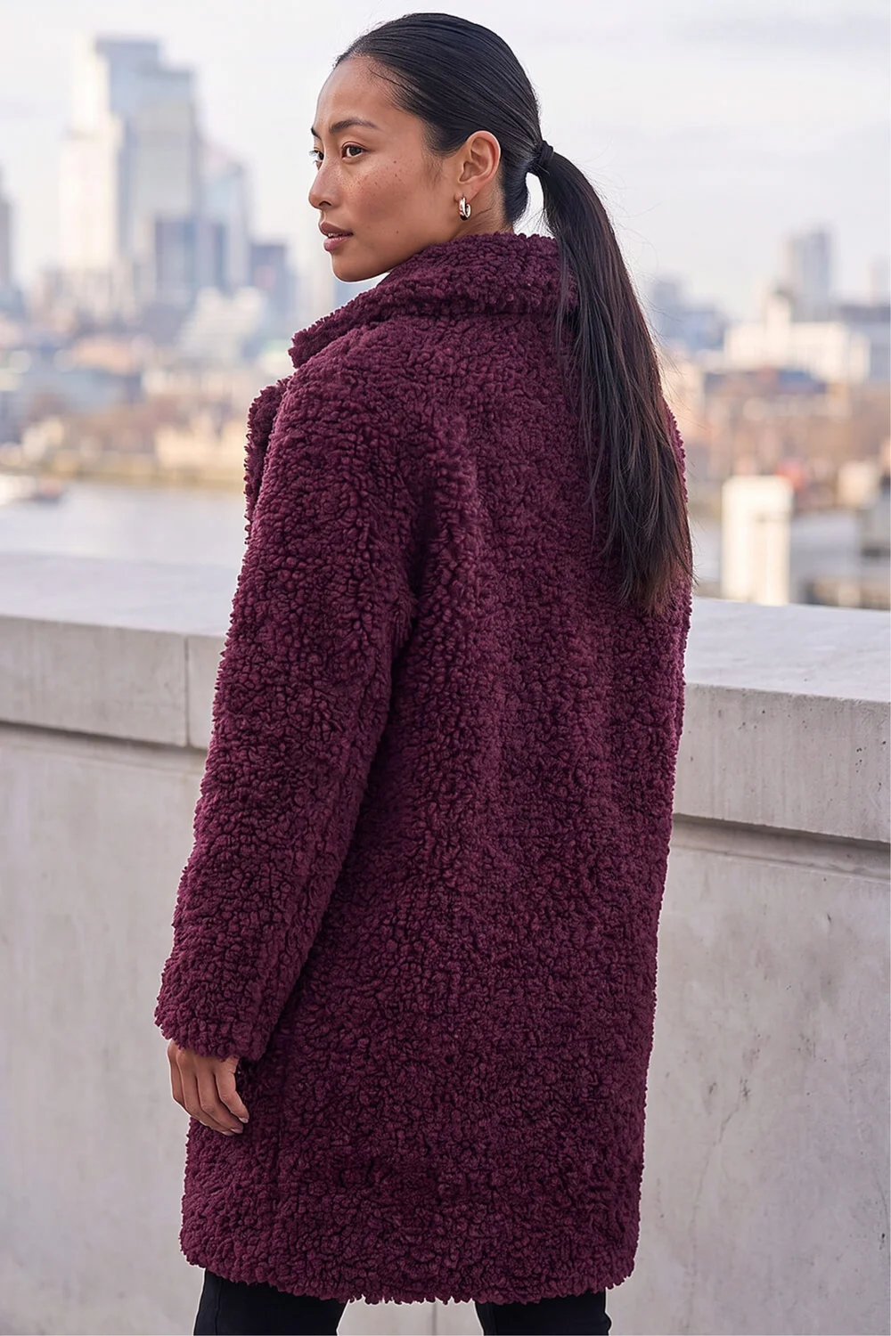Roman Wine Petite Teddy Longline Coat - 18 Image 4