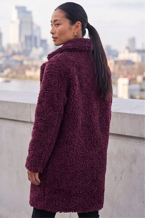 Roman Wine Petite Teddy Longline Coat - 18 Image 4