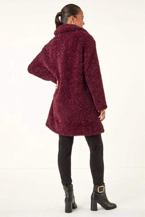 Roman Wine Petite Teddy Longline Coat - 10 Image 4