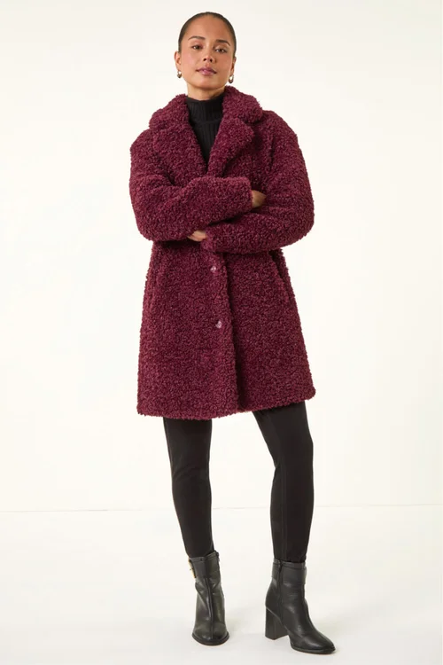 Roman Wine Petite Teddy Longline Coat - 10 Image 3