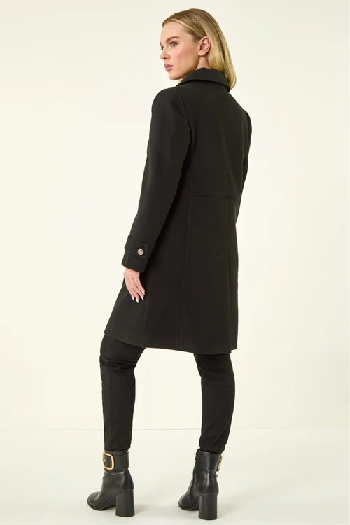 Roman Black Petite Double Breasted Military Coat - 10 Image 3