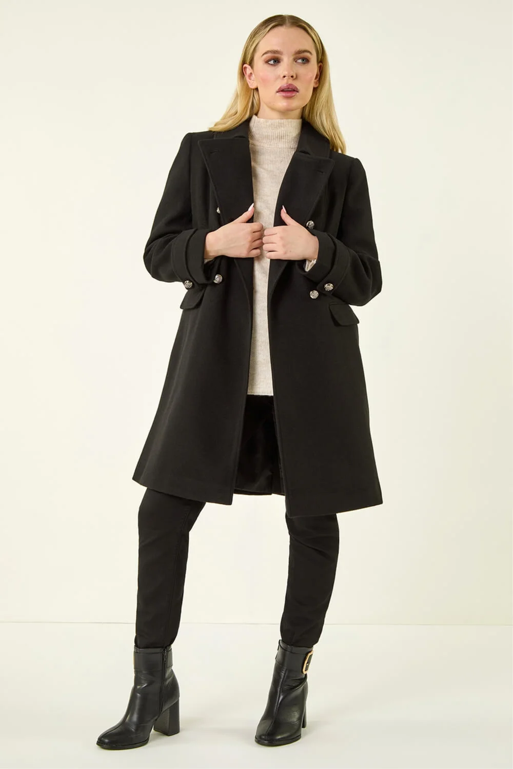 Roman Black Petite Double Breasted Military Coat - 10 Image 2
