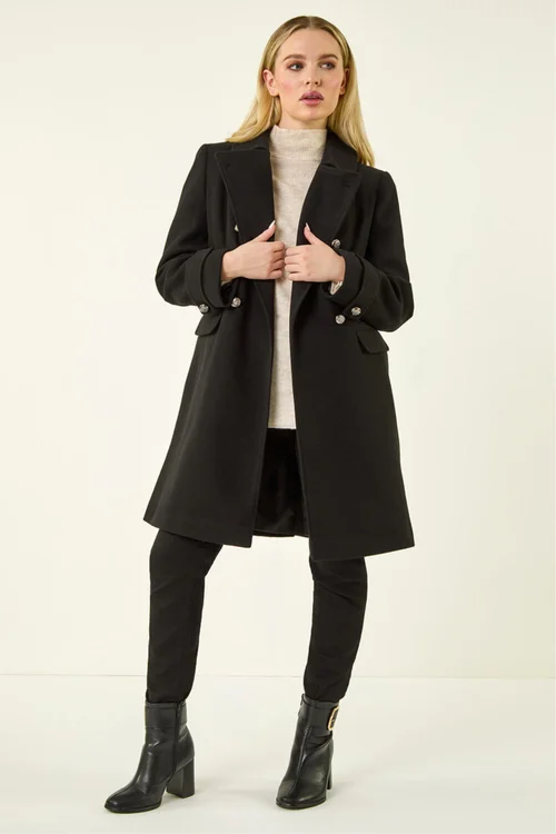 Roman Black Petite Double Breasted Military Coat - 10 Image 2
