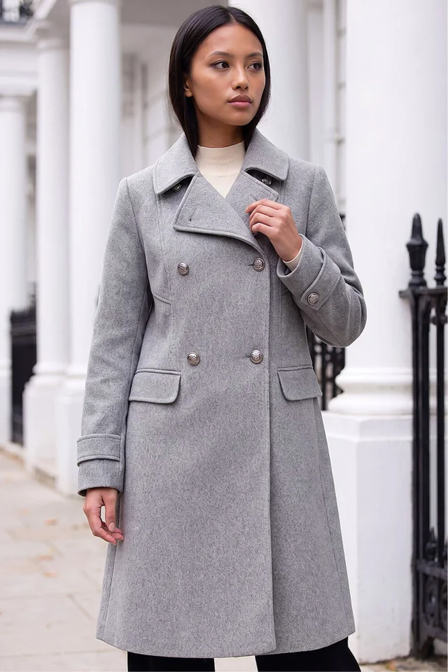 Roman Grey Petite Double Breasted Military Coat
