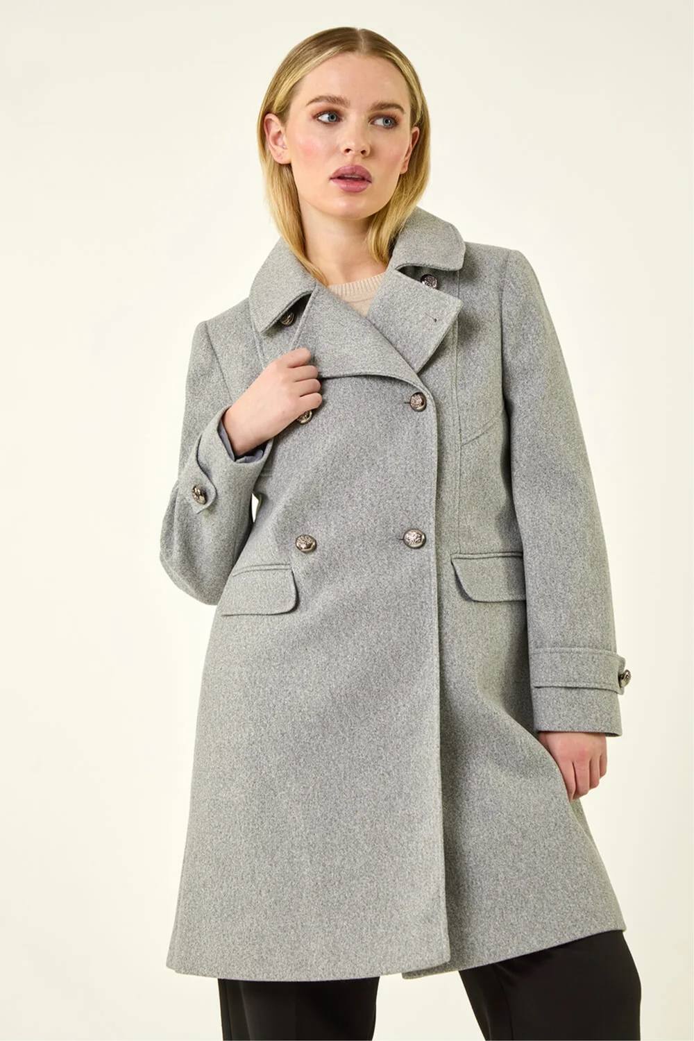 Roman Grey Petite Double Breasted Military Coat - 14 Image 2