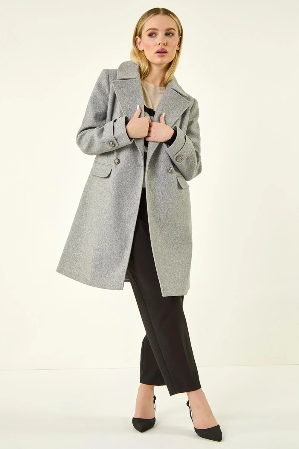 Roman Grey Petite Double Breasted Military Coat - 14 Image 1