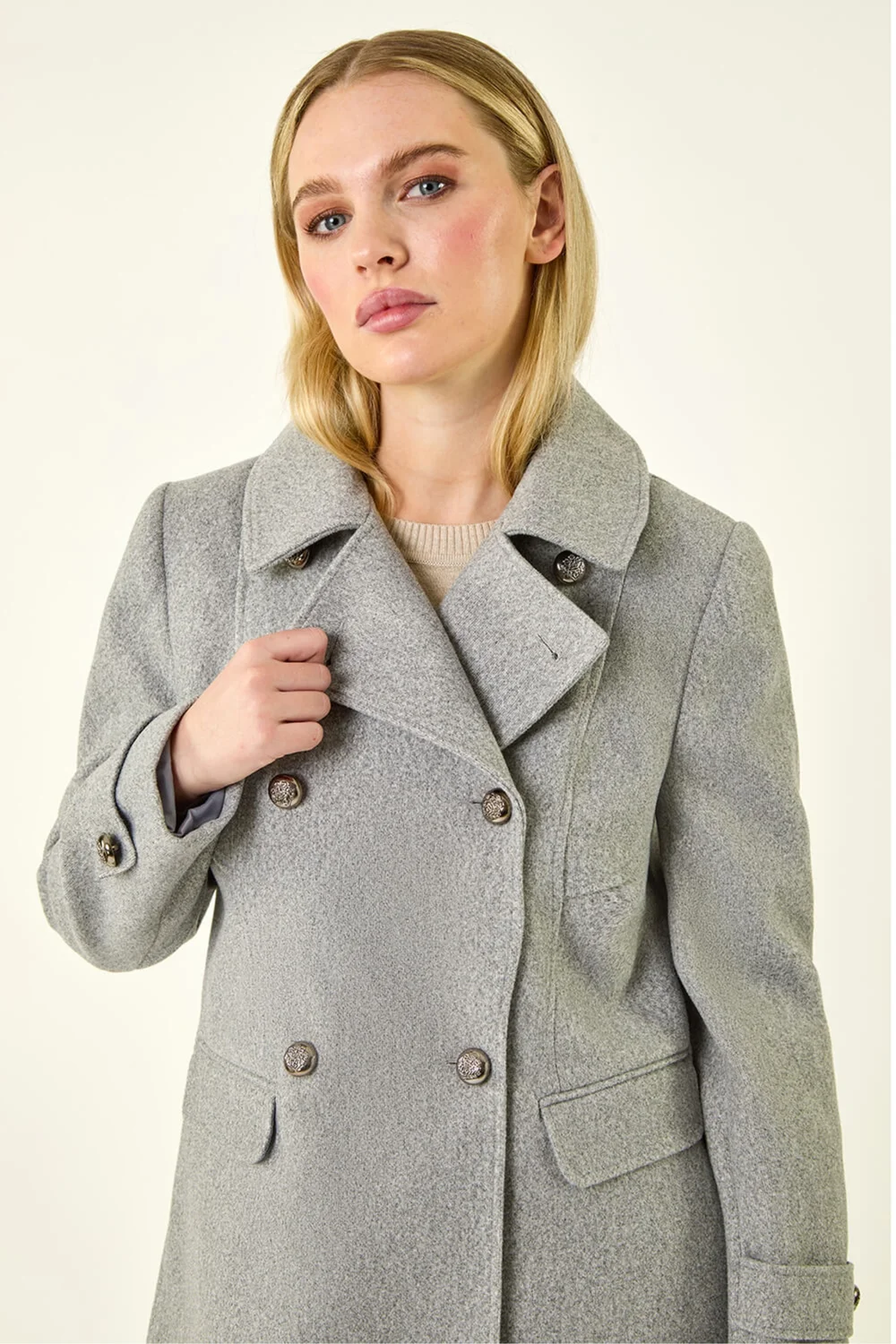 Roman Grey Petite Double Breasted Military Coat - 14 Image 4