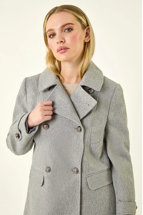 Roman Grey Petite Double Breasted Military Coat - 14 Image 4