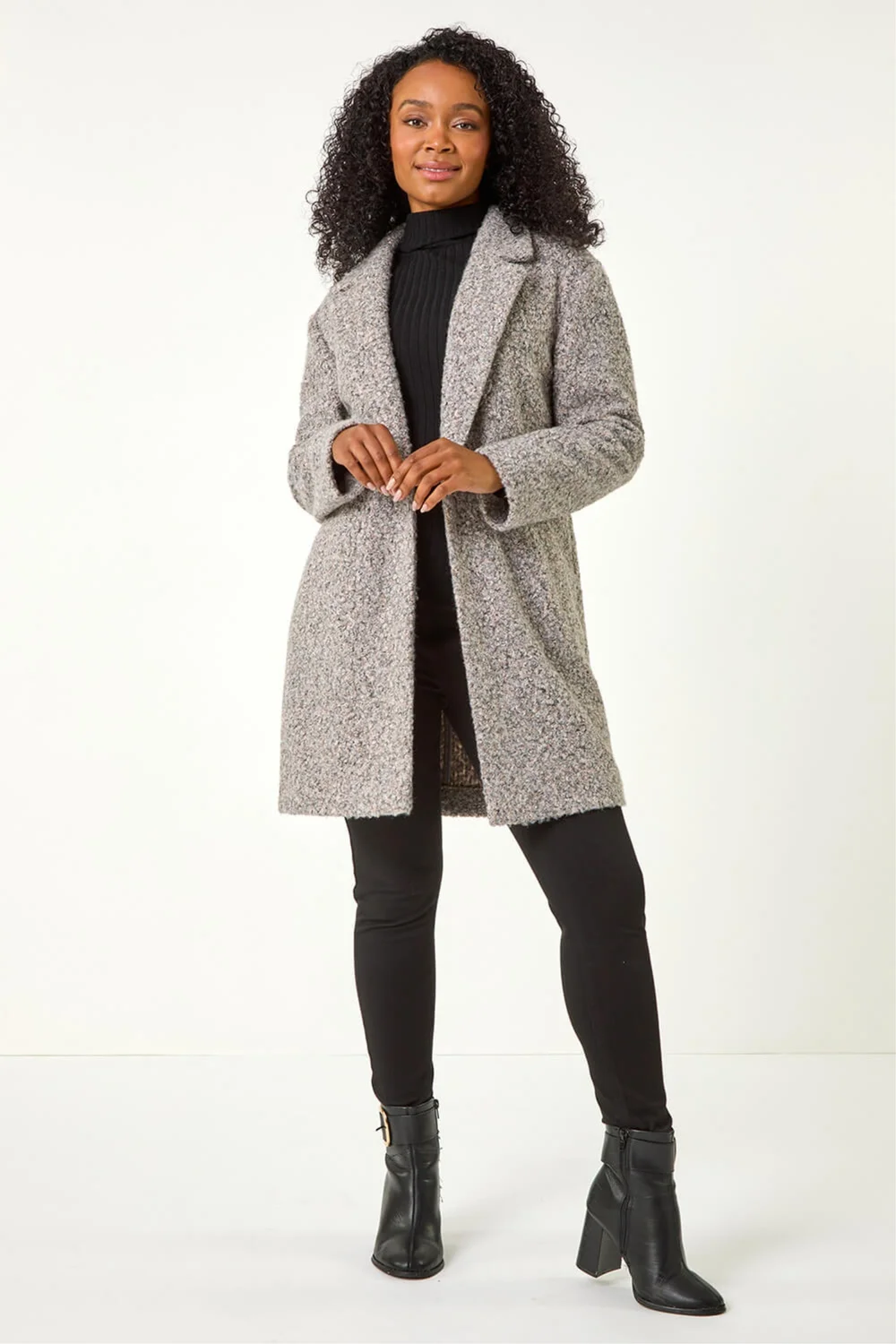 Roman Light Pink Petite Textured Boucle Coat - Size 14 Clothing Image 2