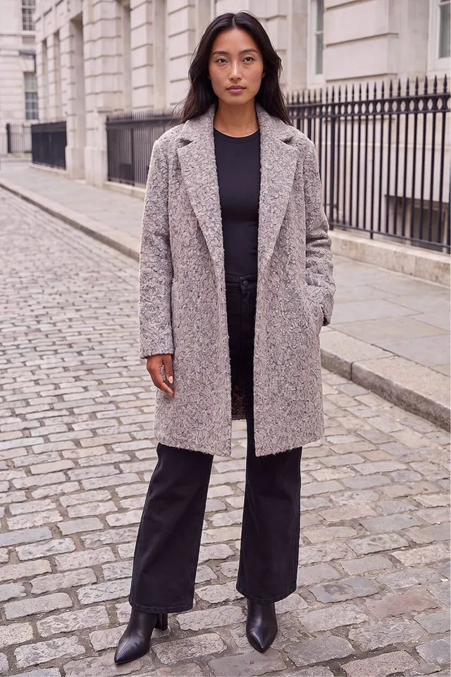 Roman Light Pink Petite Textured Boucle Coat