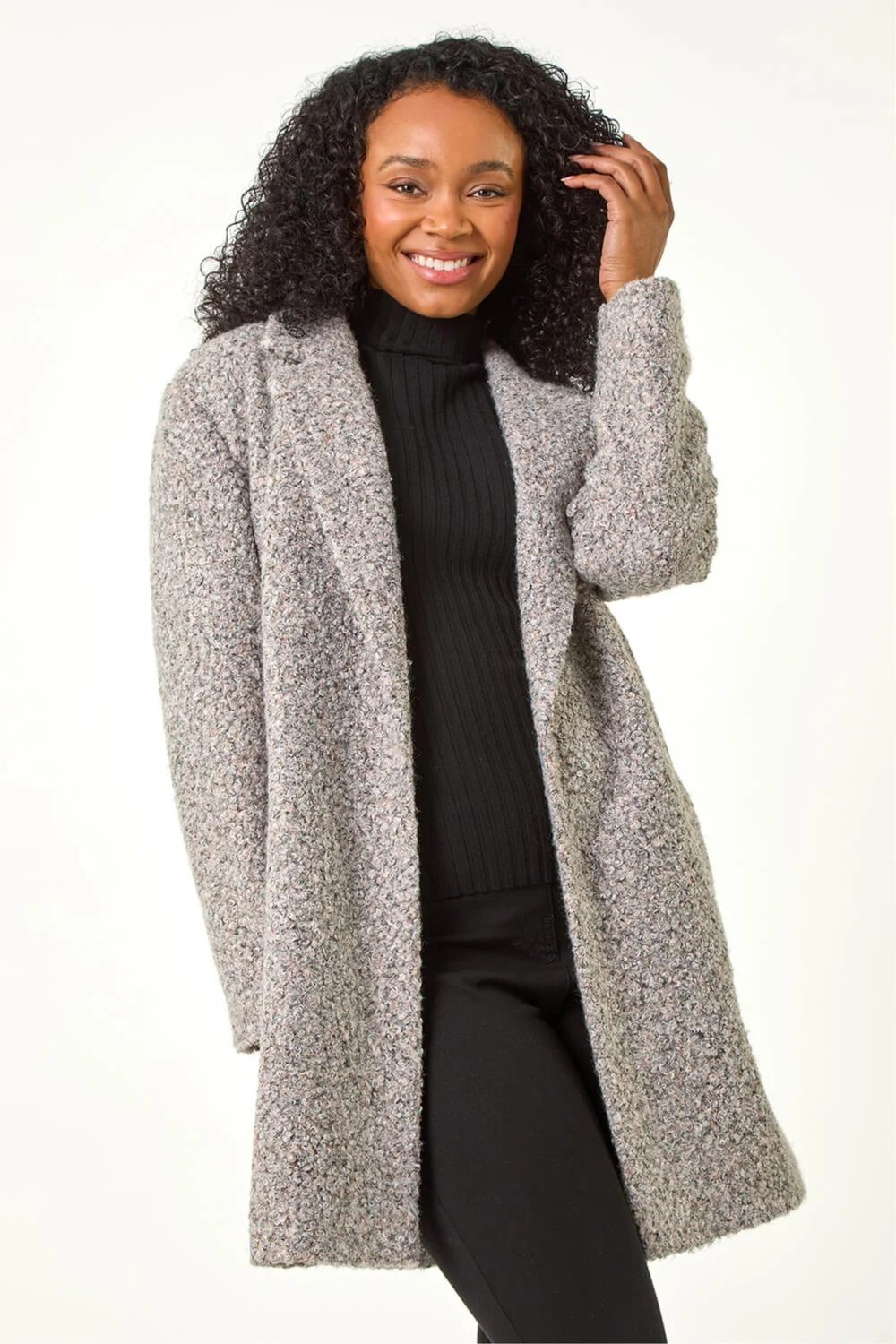 Roman Light Pink Petite Textured Boucle Coat - Size 14 Clothing Image 4