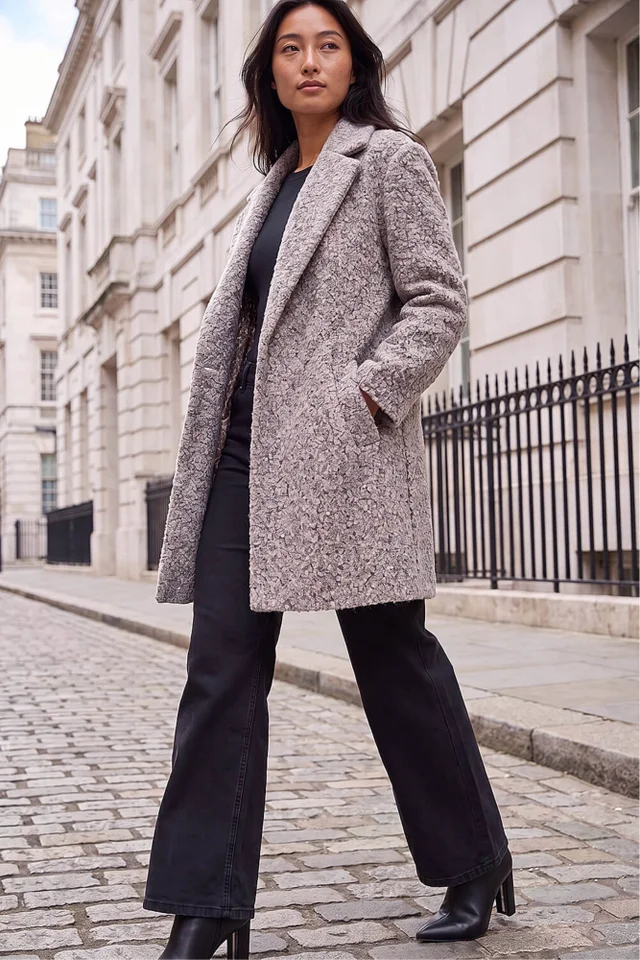Roman Light Pink Petite Textured Boucle Coat