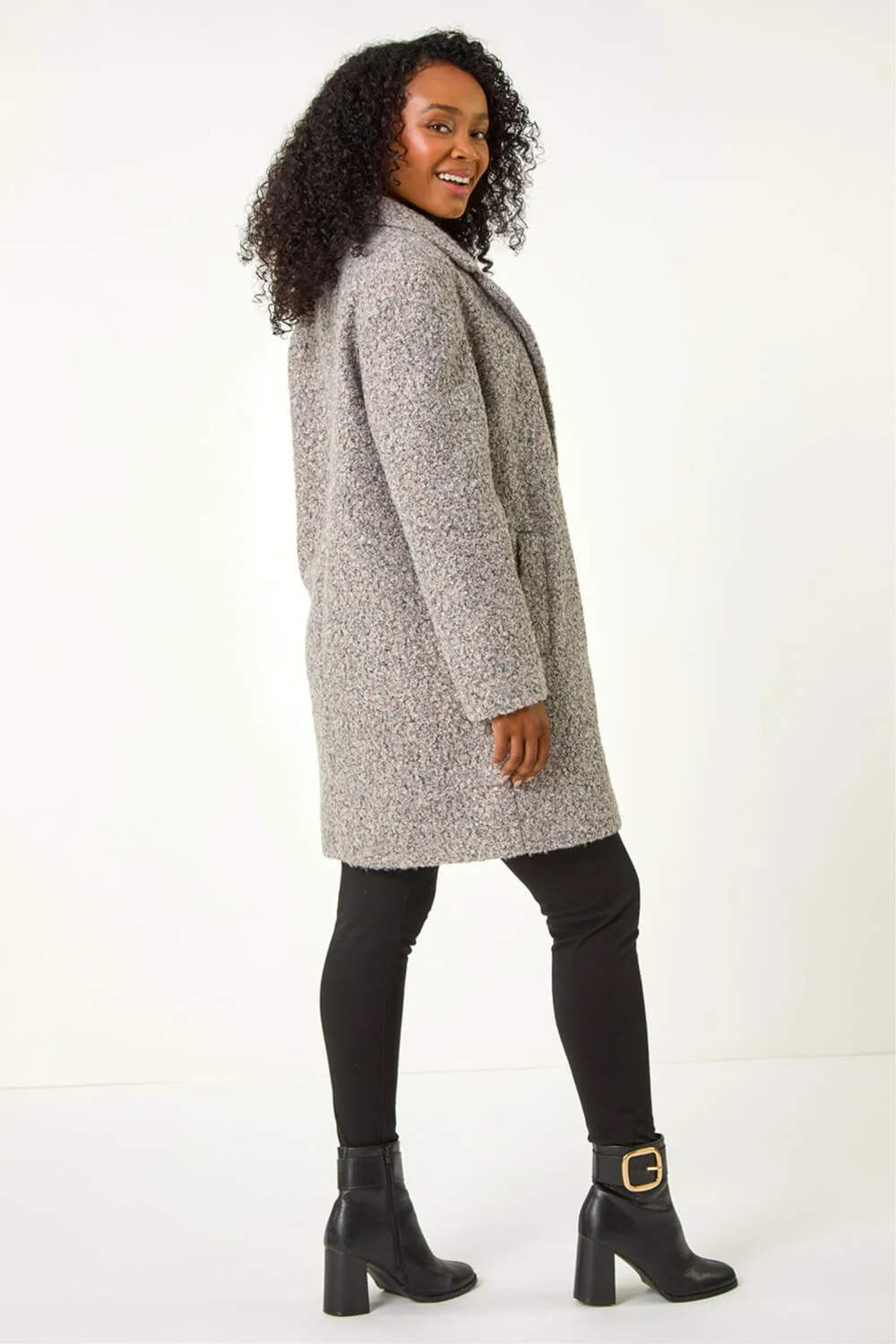 Roman Light Pink Petite Textured Boucle Coat - Size 14 Clothing Image 3