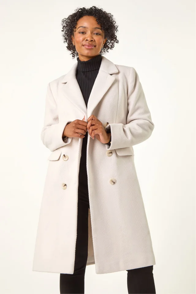 Roman Ivory Petite Double Breasted Coat