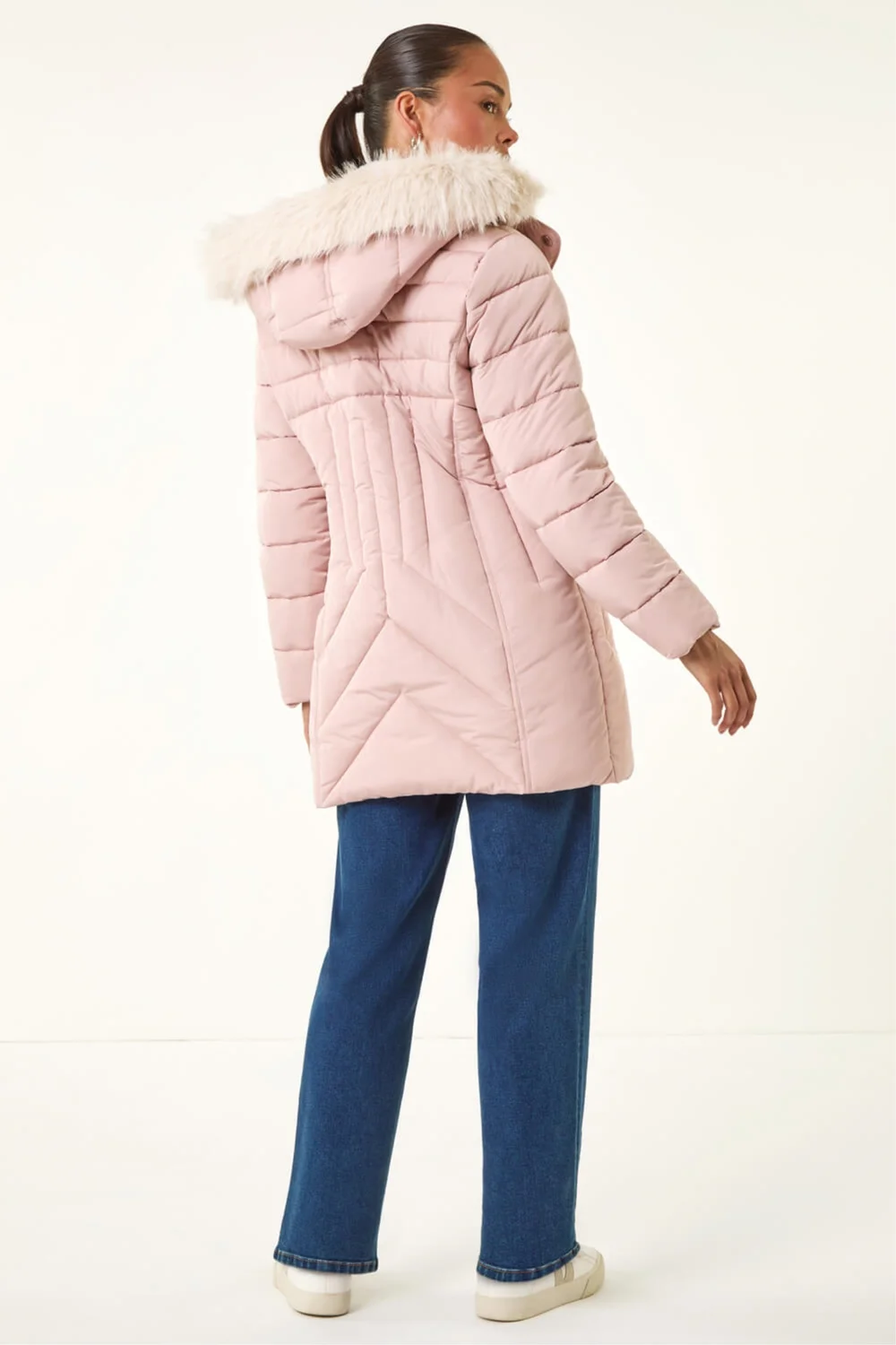 Roman Light Pink Petite Hooded Longline Quilted Coat - 12 Image 4