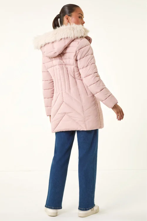 Roman Light Pink Petite Hooded Longline Quilted Coat - 12 Image 4