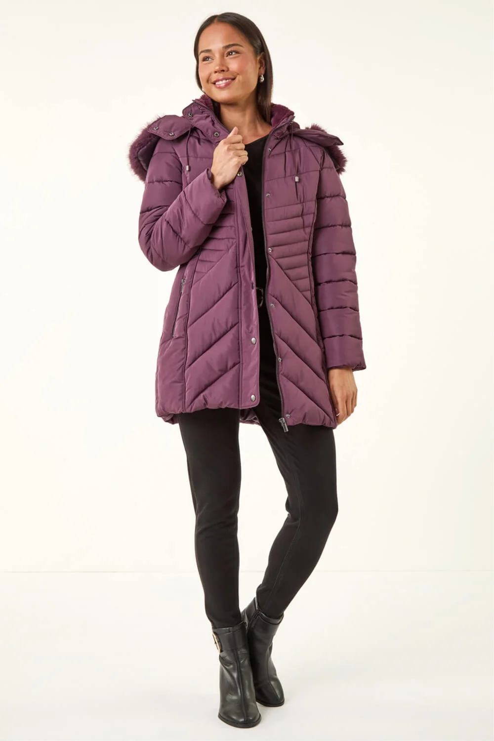 Roman Plum Petite Hooded Longline Quilted Coat - 10 Image 2