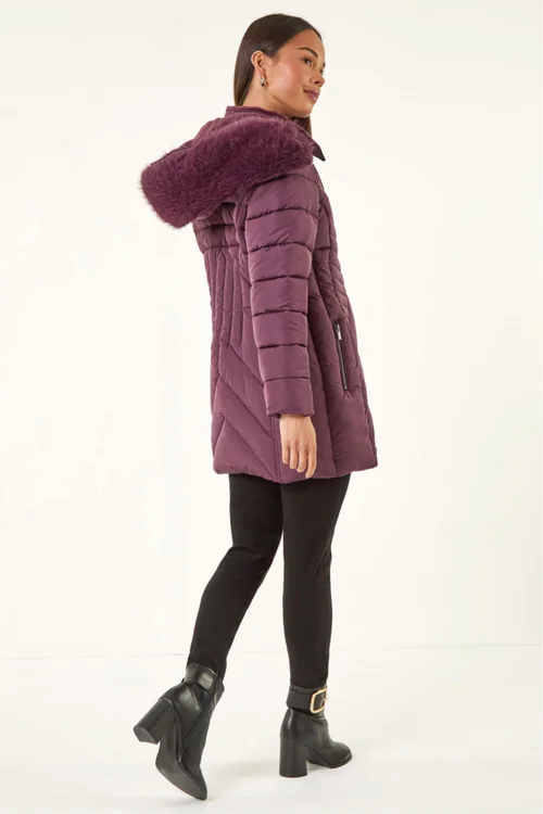 Roman Plum Petite Hooded Longline Quilted Coat - 10 Image 3