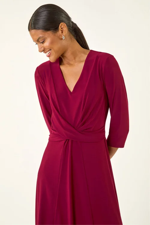 Roman Wine Stretch Crossover Midi Dress - 10 Image 4