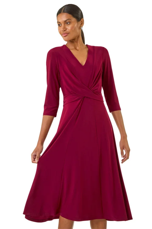 Roman Wine Stretch Crossover Midi Dress - 10 Image 1