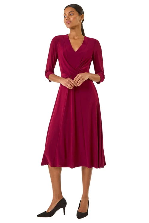 Roman Wine Stretch Crossover Midi Dress - 10 Image 2