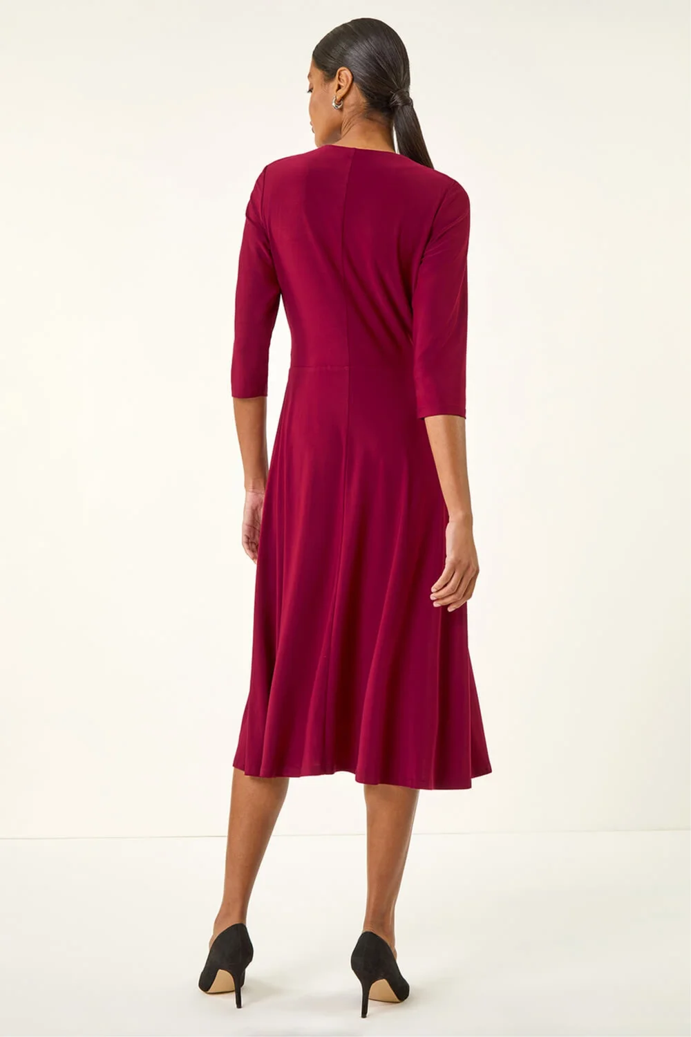 Roman Wine Stretch Crossover Midi Dress - 10 Image 3