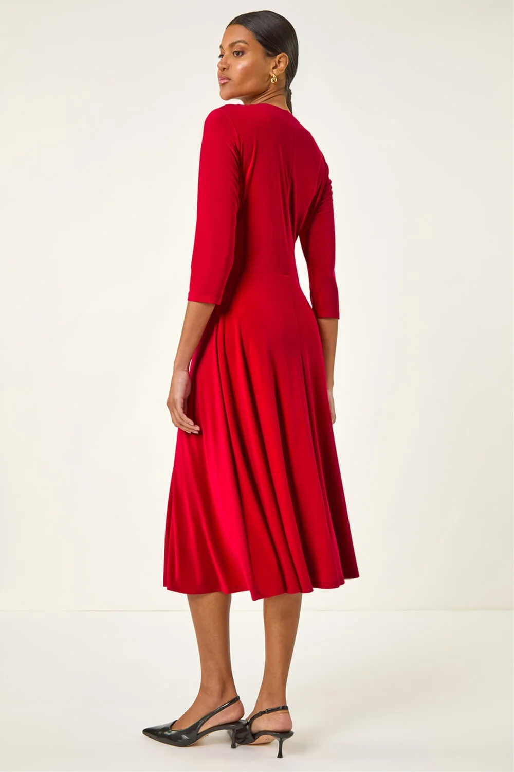 Roman Red Stretch Crossover Midi Dress - 16 Image 3