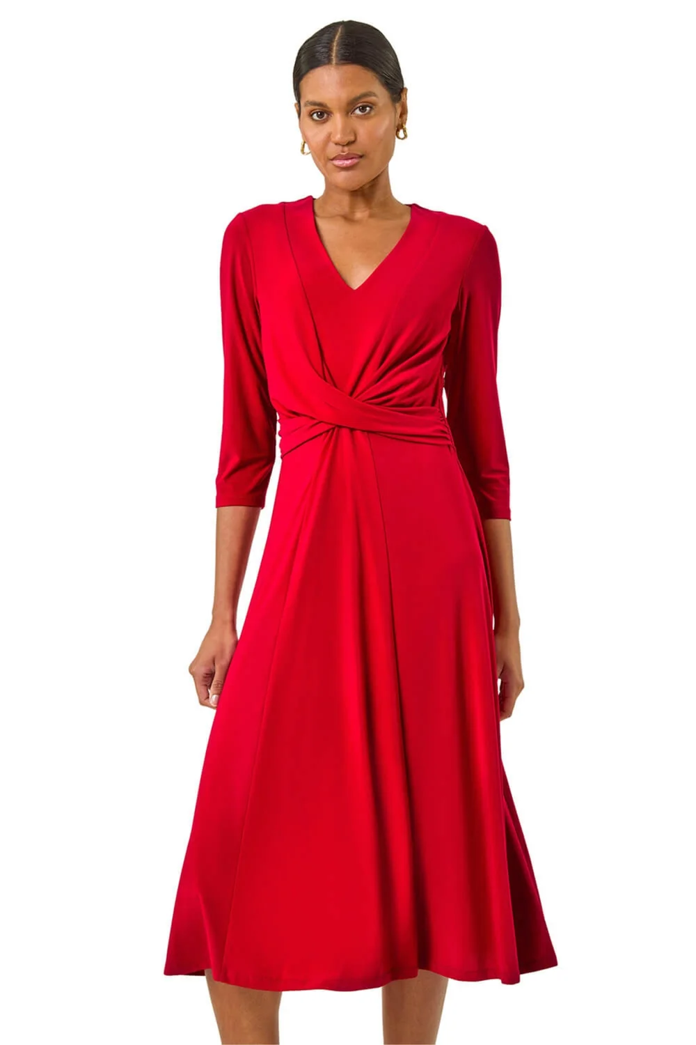 Roman Red Stretch Crossover Midi Dress - 16 Image 1