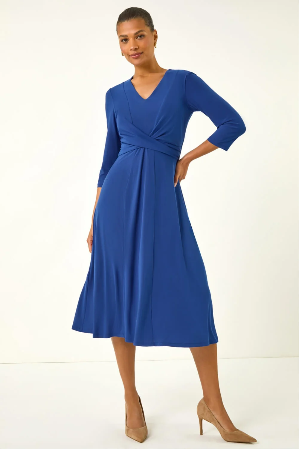Roman Royal Blue Stretch Crossover Midi Dress - 14 Image 2