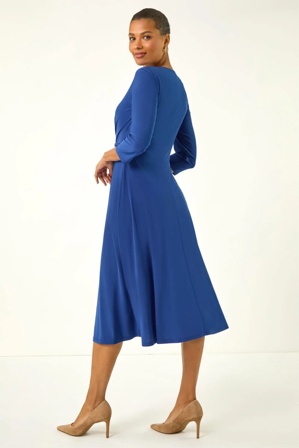 Roman Royal Blue Stretch Crossover Midi Dress - 14 Image 3
