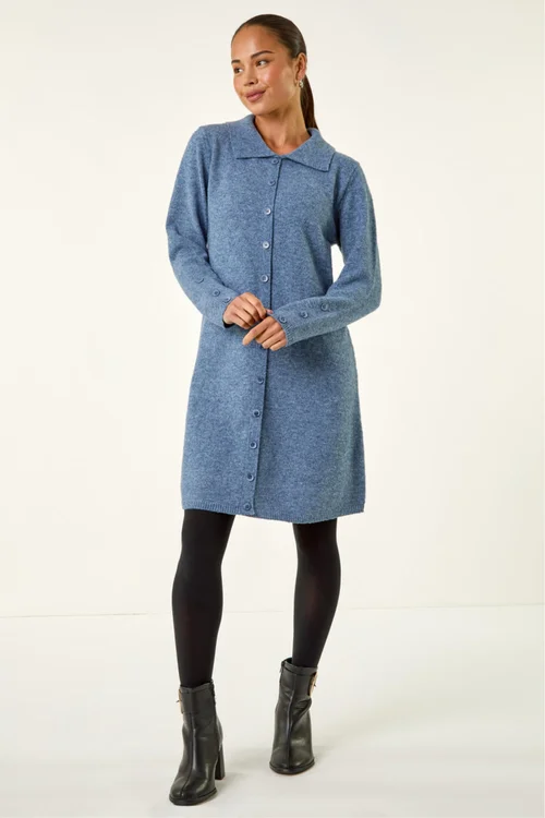 Roman Blue Petite Collared Knit Shift Dress - 8 Image 3