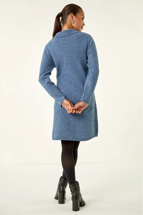 Roman Blue Petite Collared Knit Shift Dress - 8 Image 4