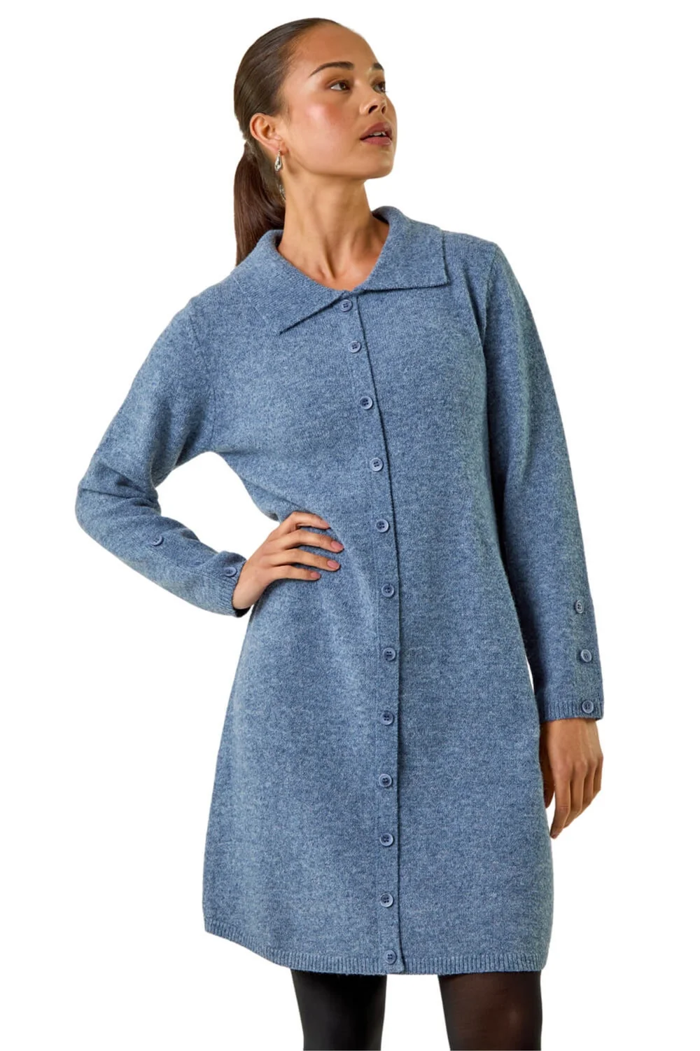 Roman Blue Petite Collared Knit Shift Dress - 8 Image 1