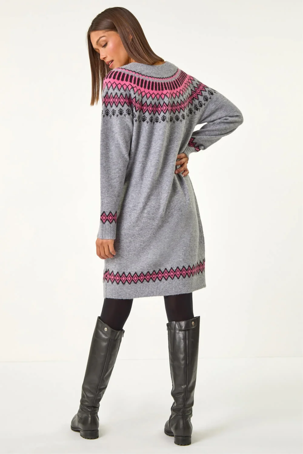 Roman Grey Fairisle Knitted Jumper Dress - 10 Image 3