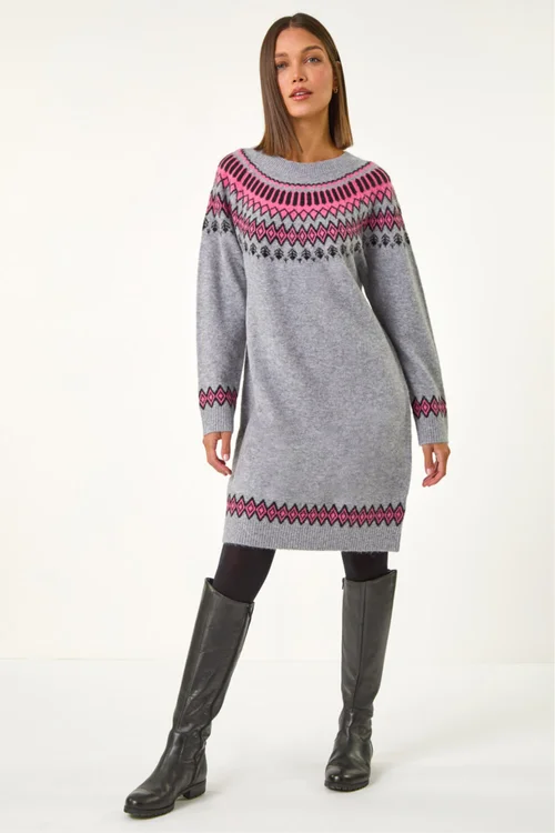 Roman Grey Fairisle Knitted Jumper Dress - 10 Image 2