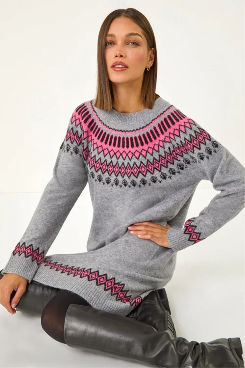 Roman Grey Fairisle Knitted Jumper Dress - 10 Image 1