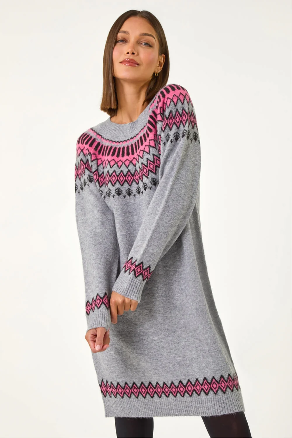 Roman Grey Fairisle Knitted Jumper Dress - 10 Image 4