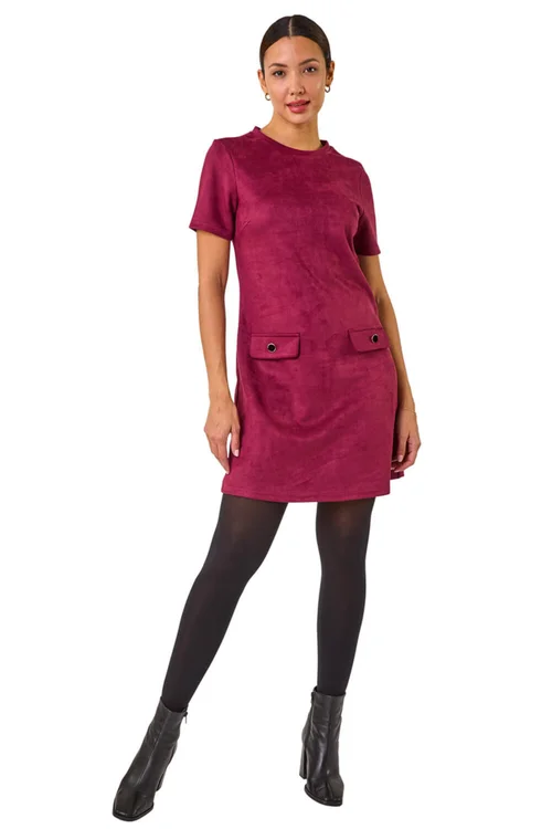 Roman Wine Faux Suede Button Shift Stretch Dress - 14 Image 2