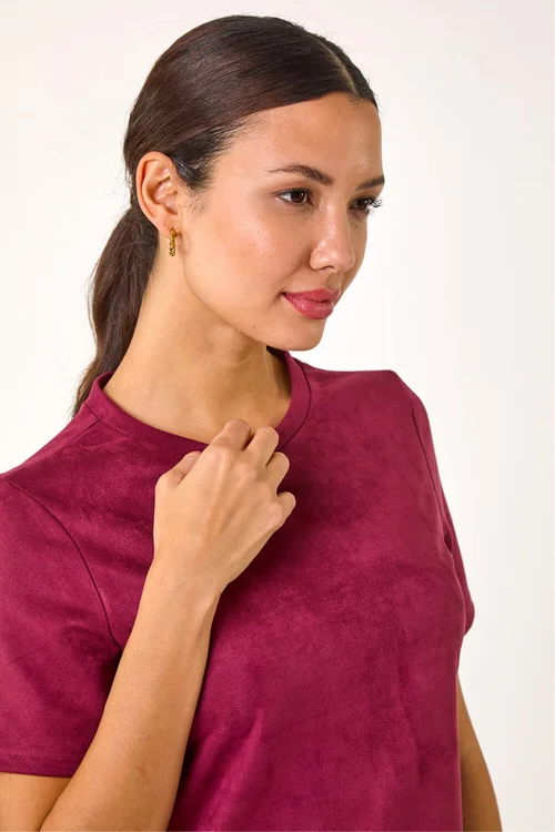 Roman Wine Faux Suede Button Shift Stretch Dress - 14 Image 4