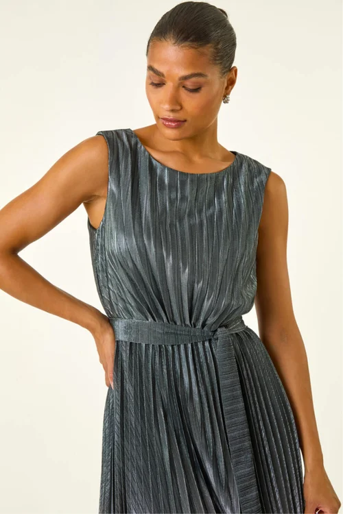 Roman Silver Pleated Ombre Midi Dress - 16 Image 4