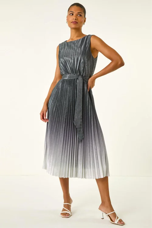 Roman Silver Pleated Ombre Midi Dress - 16 Image 1
