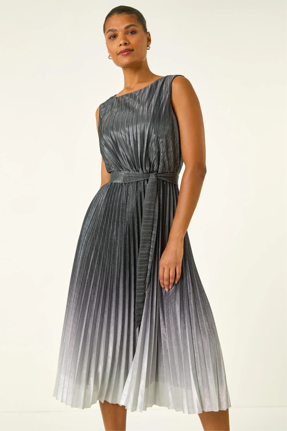 Roman Silver Pleated Ombre Midi Dress - 16 Image 2